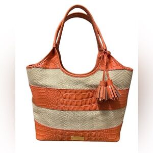 Brahmin Orange and Tan Tote Bag
